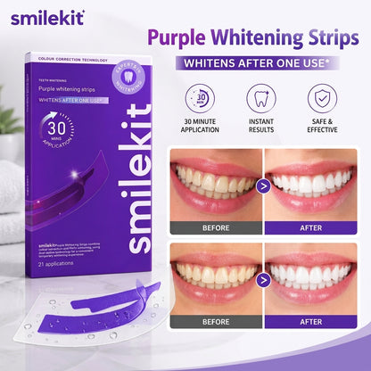 Purple Teeth Whitening Strips — 21 Applications Per Box